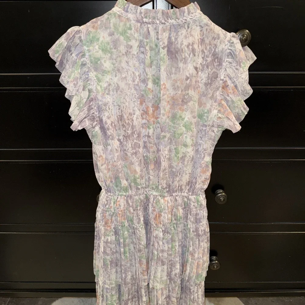 Reset Women's Flutter Sleeve Ruffle Pastel Mini Dress Small‎ Smocked Waist